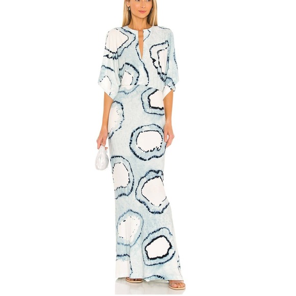 Norma Kamali Dresses & Skirts - Norma Kamali Obie Tie-Dye Coverup Gown Blue White Shibori Maxi Dress XS